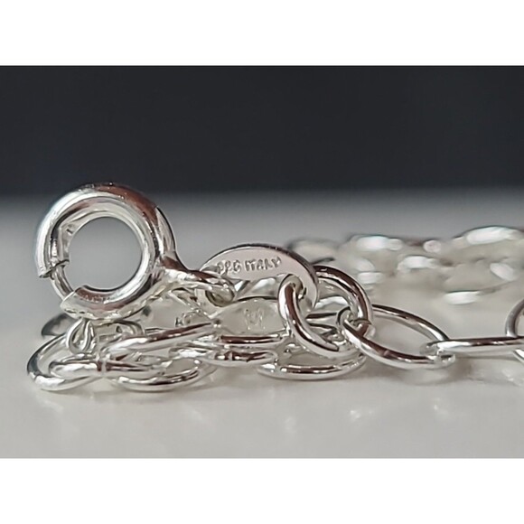 Italian 925 Sterling Hammered Silver Open Heart Charm Chain Bracelet Vintage - Picture 5 of 10